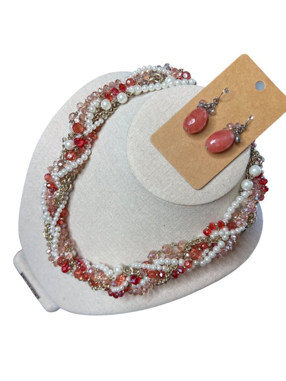 White House Black Market Pink & White Full Parure With Necklace Bracelet & Earri